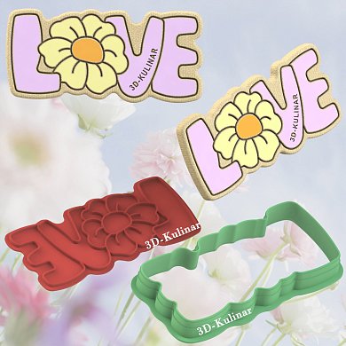 Штамп+Вырубка " LOVE с цветком "