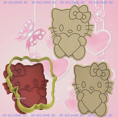 Штамп+Вырубка " Hello Kitty с сердцем "