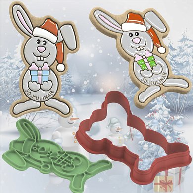 Штамп+Вырубка " Год зайца. Кролик с подарком ". Форма для пряника и печенья
