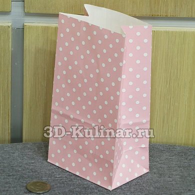 Пакет бумажный розовый в горошек 16,5*9*6,5 см